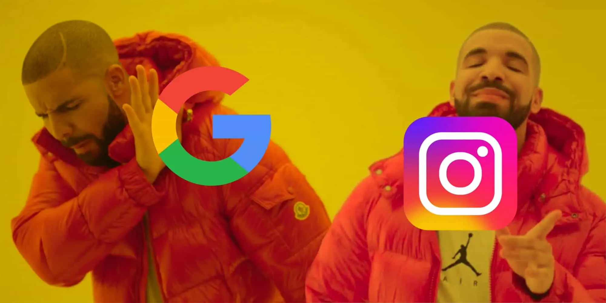 Meme de Drake qui utilisent TikTok et Instagram pour effectuer des recherches plutôt que Google
